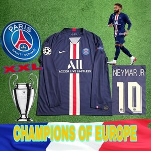 Nike PSG Neymar Jr #10 2019/2020 Long Sleeve Home Jersey UCL Patches Rare XXL